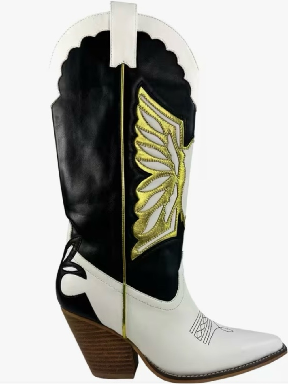 Women’s Black, White & Gold Wing-Accent Western Ankle Boots